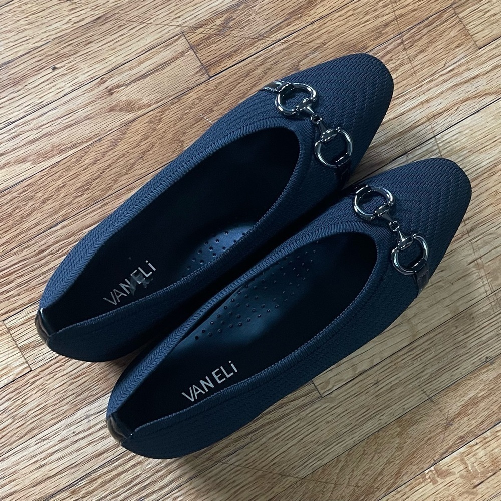 Vaneli Black Flats with Silver Hardware 9.5 New